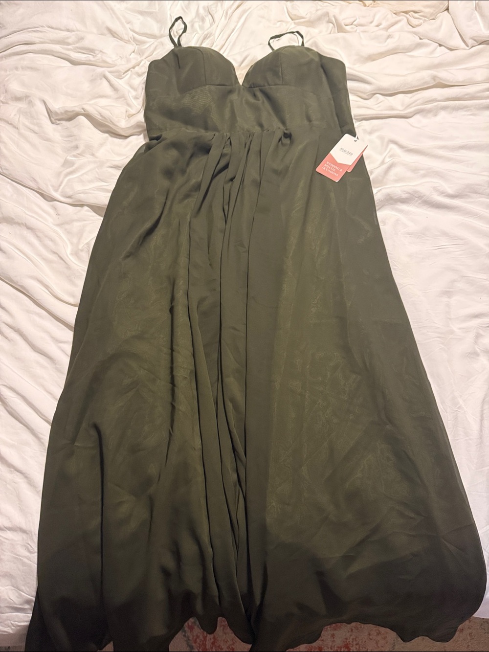 Olive Green Strapless Maxi Dress with Spaghetti Straps
